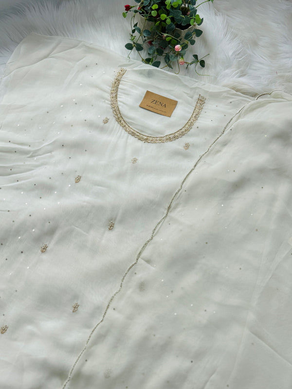 Pure Chiffon Hand-Embroidered Unstitched Fabric