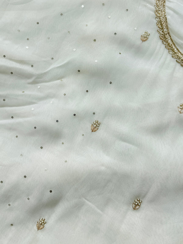 Pure Chiffon Hand-Embroidered Unstitched Fabric