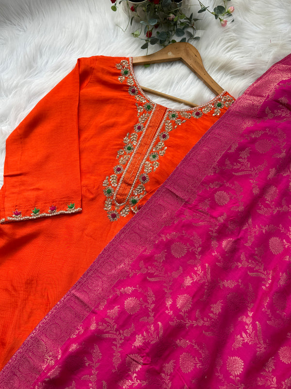 Banarasi Dolasilk Kurti Set with Banarasi Bhuvan Silk Dupatta
