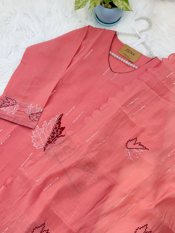 ✨ Premium Mul Chanderi Appliqué Work Kurti Set