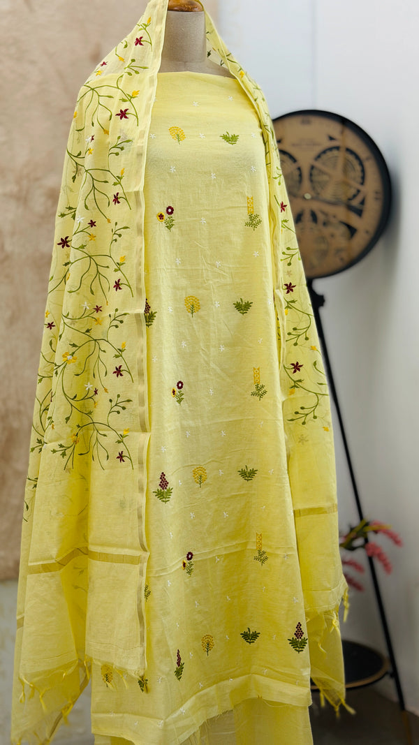 ✨ Pure Mul Chanderi Embroidered Unstitched Suit
