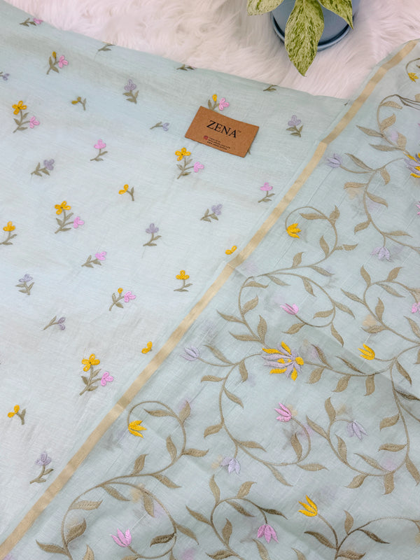 ✨ Pure Mul Chanderi Embroidered Unstitched Suit