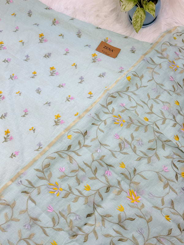 ✨ Pure Mul Chanderi Embroidered Unstitched Suit