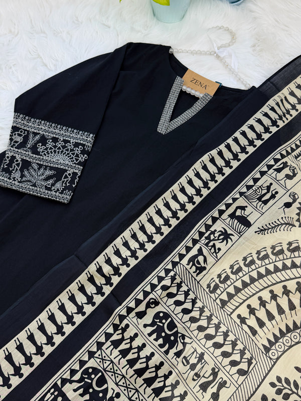 Pure Cotton Thread Work Anarkali Set