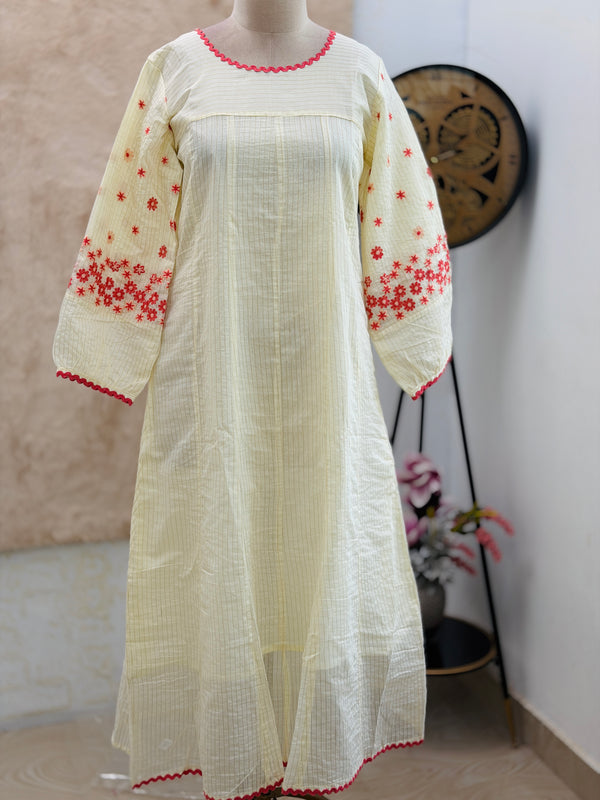 ✨ Mul Chanderi Embroidered A-Line Kurti Set