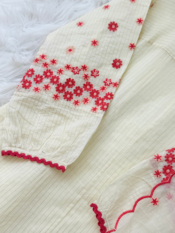 ✨ Mul Chanderi Embroidered A-Line Kurti Set