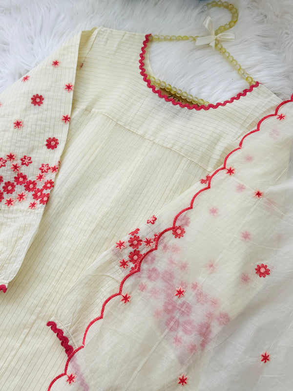 ✨ Mul Chanderi Embroidered A-Line Kurti Set