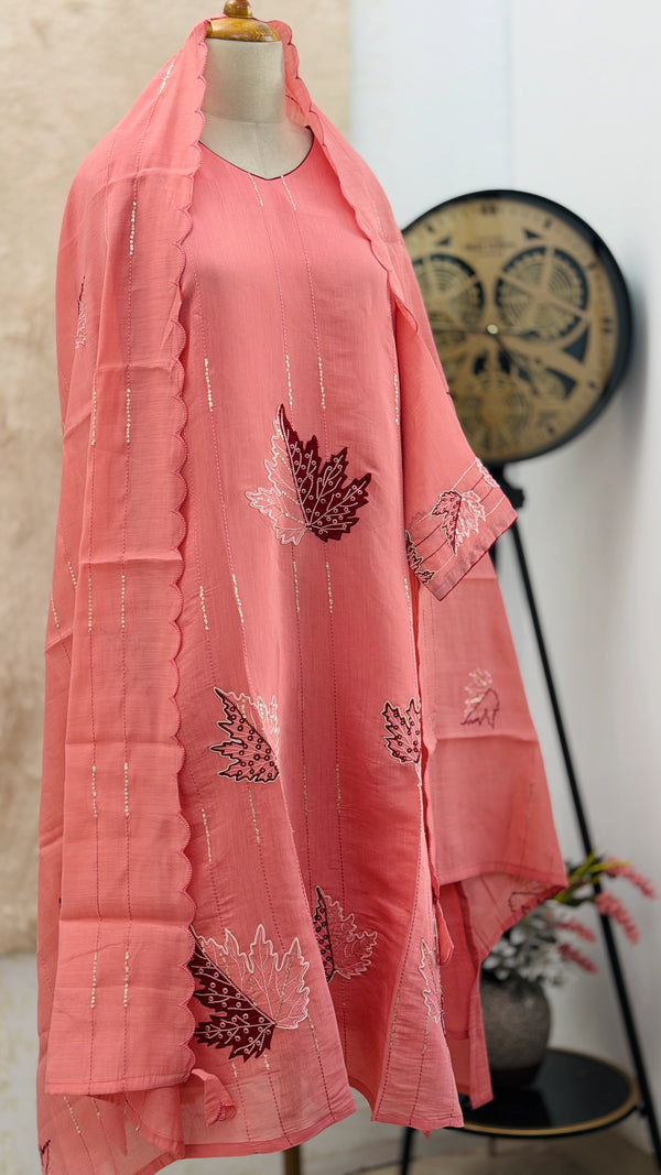 ✨ Premium Mul Chanderi Appliqué Work Kurti Set