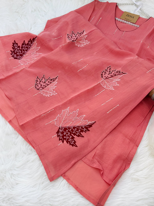✨ Premium Mul Chanderi Appliqué Work Kurti Set
