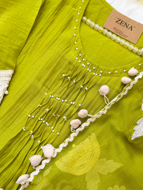 ✨ Premium Mul Chanderi Hand-Detailed Anarkali Set ✨