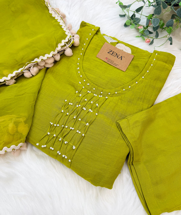 ✨ Premium Mul Chanderi Hand-Detailed Anarkali Set ✨