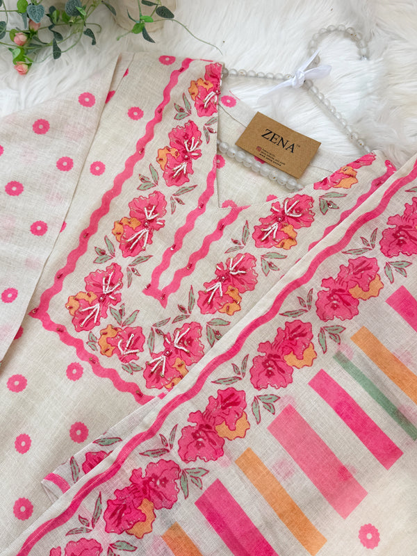✨ Linen Silk Handwork Kurti Set ✨