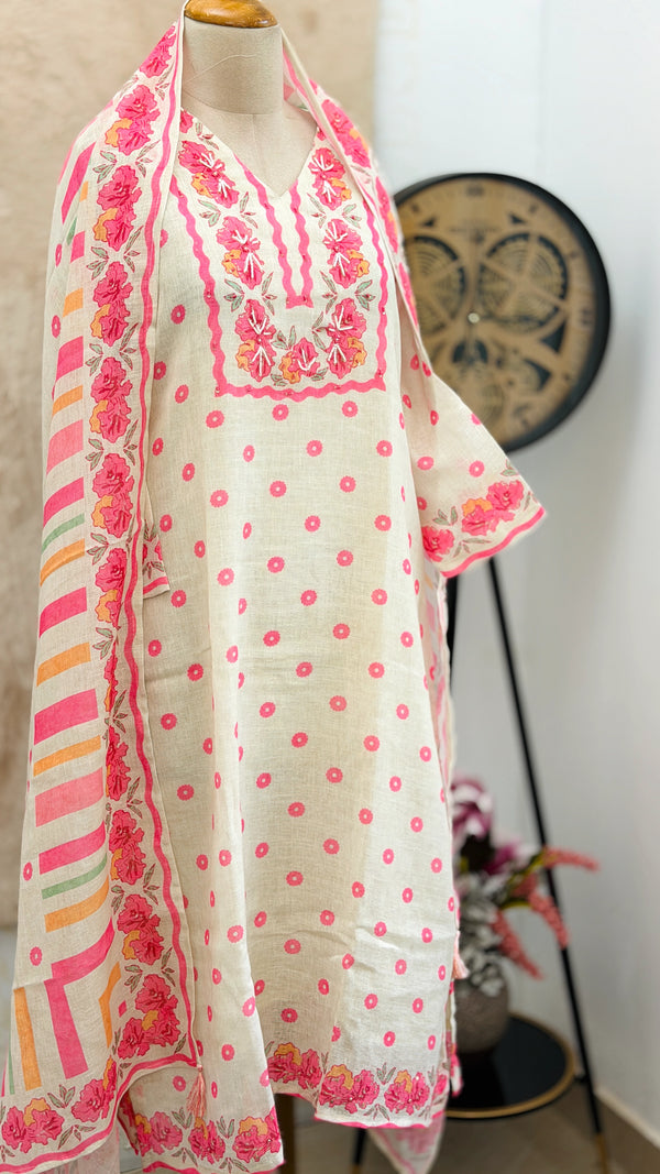 ✨ Linen Silk Handwork Kurti Set ✨
