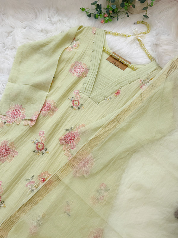 ✨ Premium Mul Chanderi Hand-Detailed Anarkali Set ✨