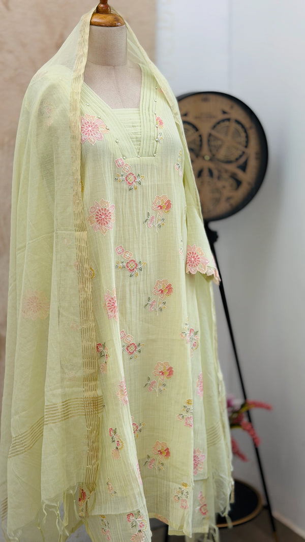 ✨ Premium Mul Chanderi Hand-Detailed Anarkali Set ✨
