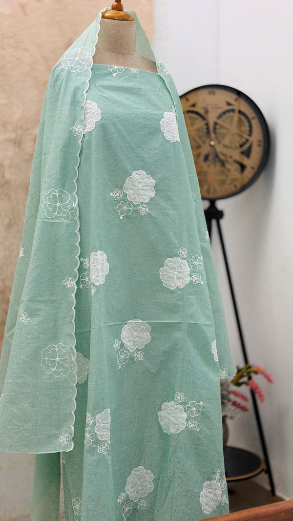 Mul Chanderi Hand Detailed Unstitched Suit