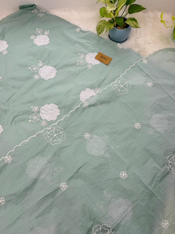 Mul Chanderi Hand Detailed Unstitched Suit