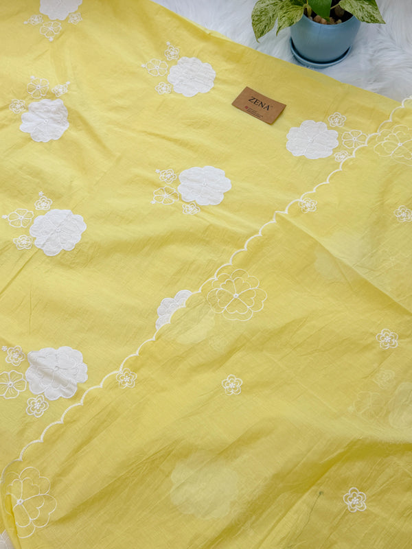 Mul Chanderi Hand Detailed Unstitched Suit
