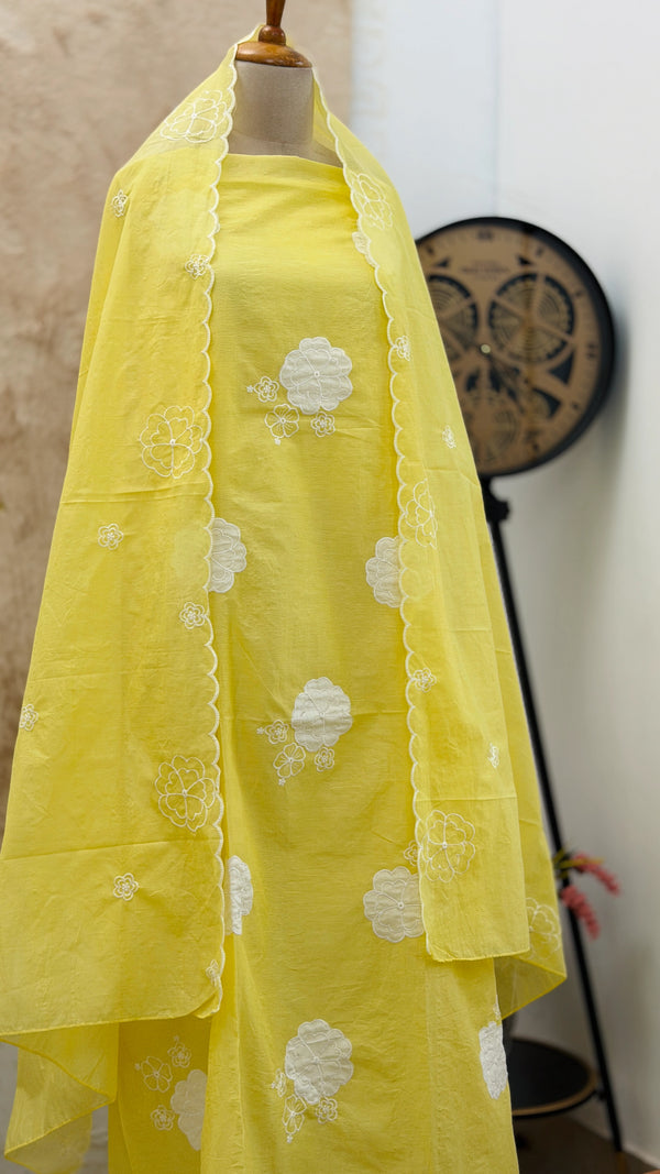 Mul Chanderi Hand Detailed Unstitched Suit