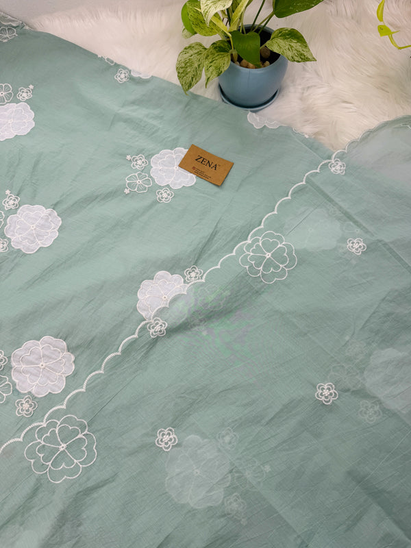 Mul Chanderi Hand Detailed Unstitched Suit