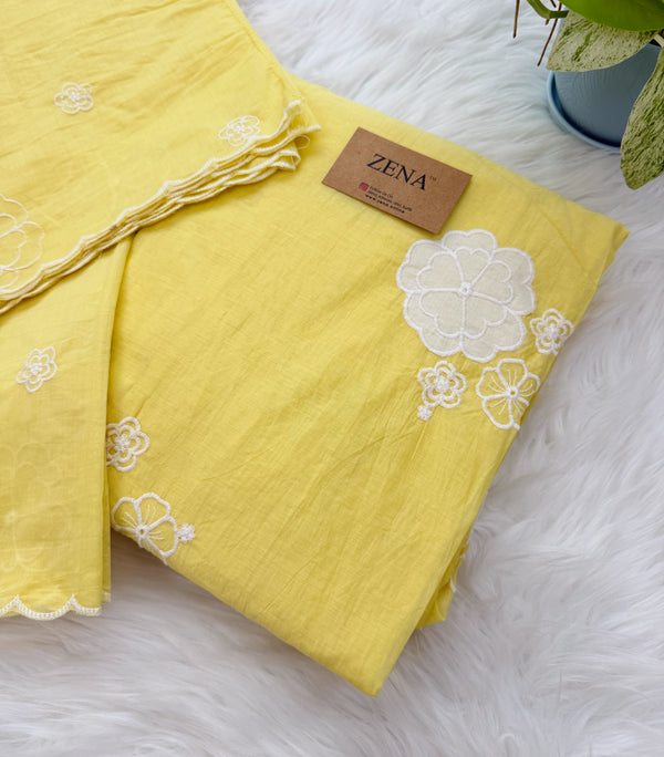 Mul Chanderi Hand Detailed Unstitched Suit