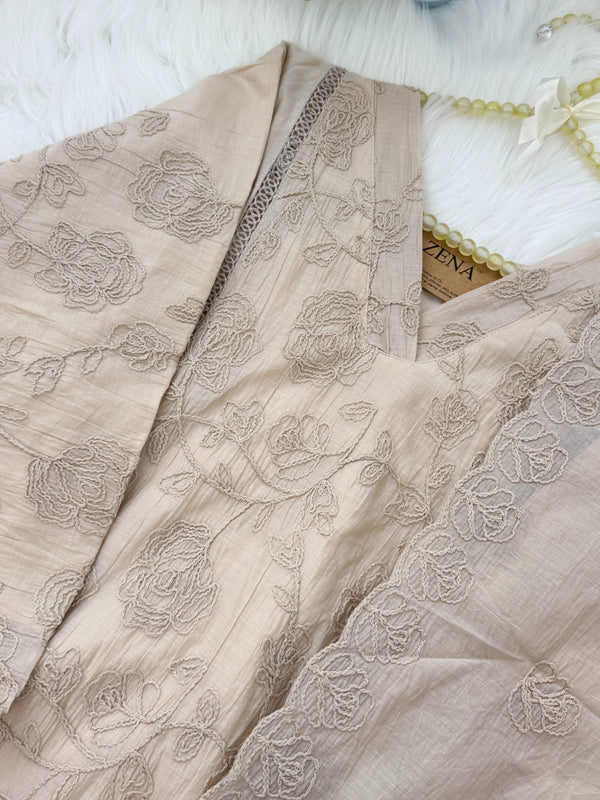 ✨ Pure Mul Chanderi Embroidered A-Line Kurti Set