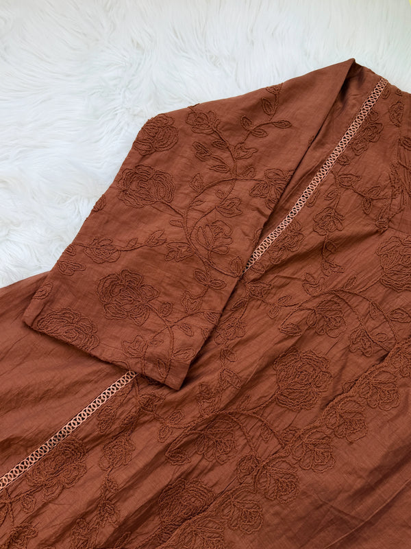 ✨ Pure Mul Chanderi Embroidered A-Line Kurti Set
