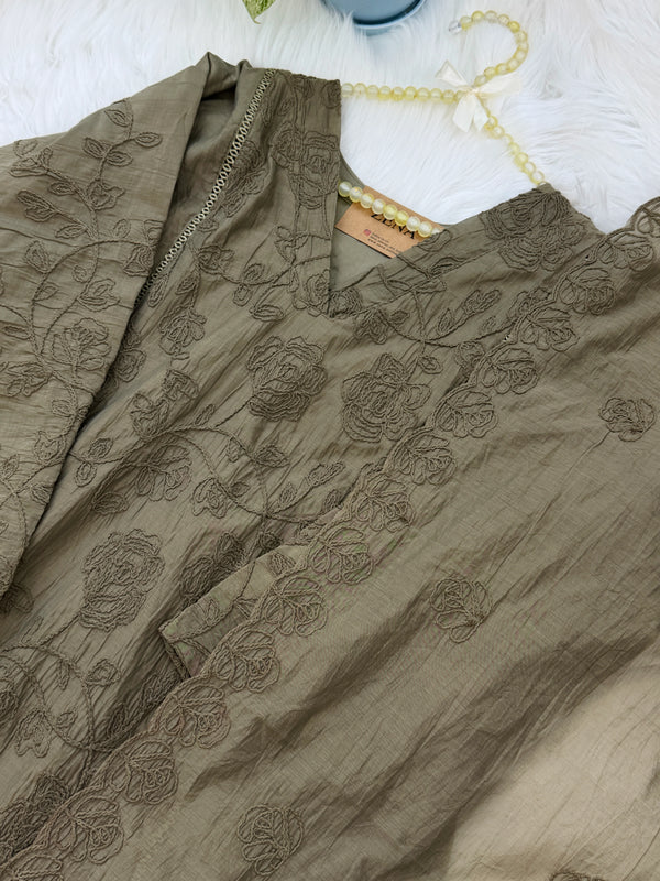 ✨ Pure Mul Chanderi Embroidered A-Line Kurti Set