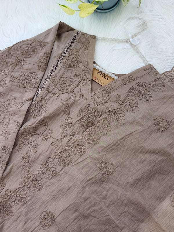 ✨ Pure Mul Chanderi Embroidered A-Line Kurti Set