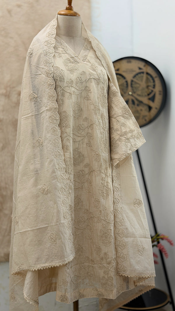 ✨ Pure Mul Chanderi Embroidered A-Line Kurti Set