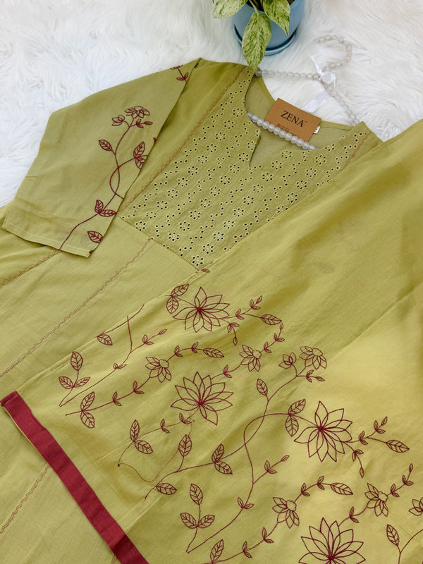 ✨ Pure Cotton A-Line Kurti Set