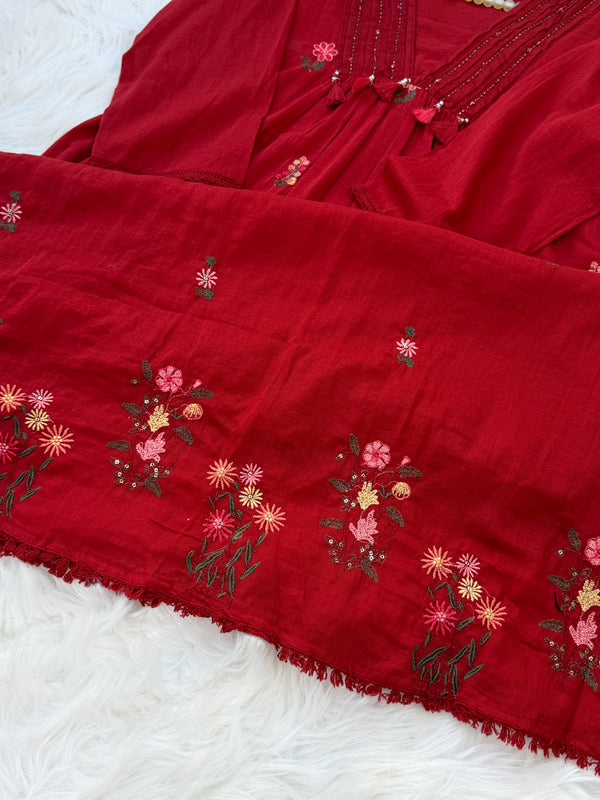 ✨ Pure Mul Cotton Embroidered Anarkali