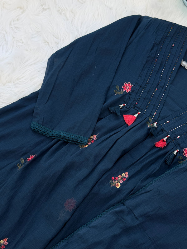 ✨ Pure Mul Cotton Embroidered Anarkali