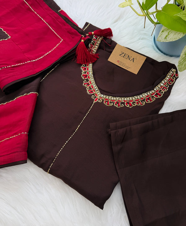 ✨ Mul Chanderi Handwork Party Wear Kurti Set