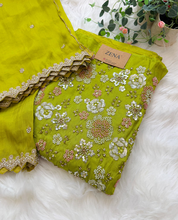 ✨ Premium Cosmo Tissue Silk Handwork Unstitched Suit ✨