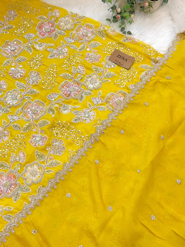 ✨ Premium Cosmo Tissue Silk Handwork Unstitched Suit ✨