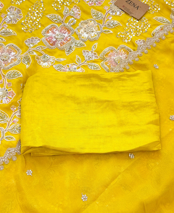 ✨ Premium Cosmo Tissue Silk Handwork Unstitched Suit ✨