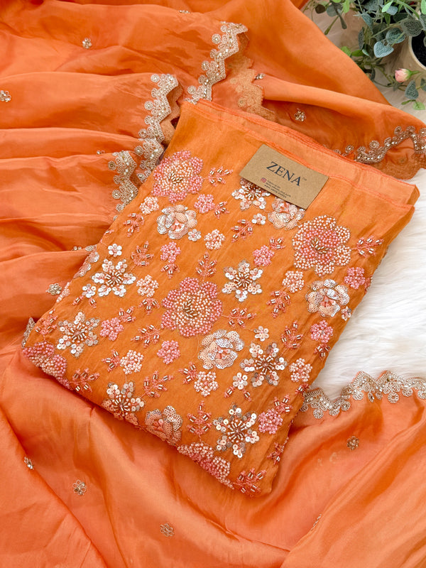 ✨ Premium Cosmo Tissue Silk Handwork Unstitched Suit ✨