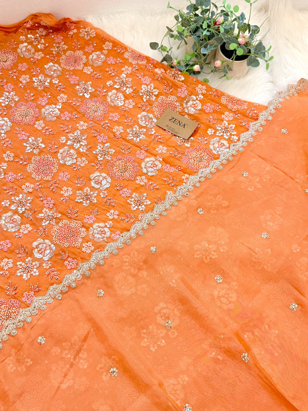 ✨ Premium Cosmo Tissue Silk Handwork Unstitched Suit ✨