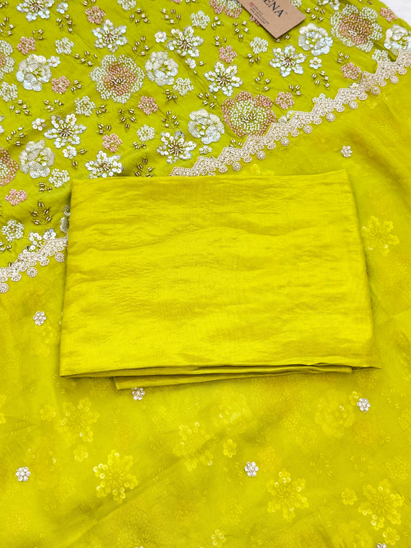 ✨ Premium Cosmo Tissue Silk Handwork Unstitched Suit ✨