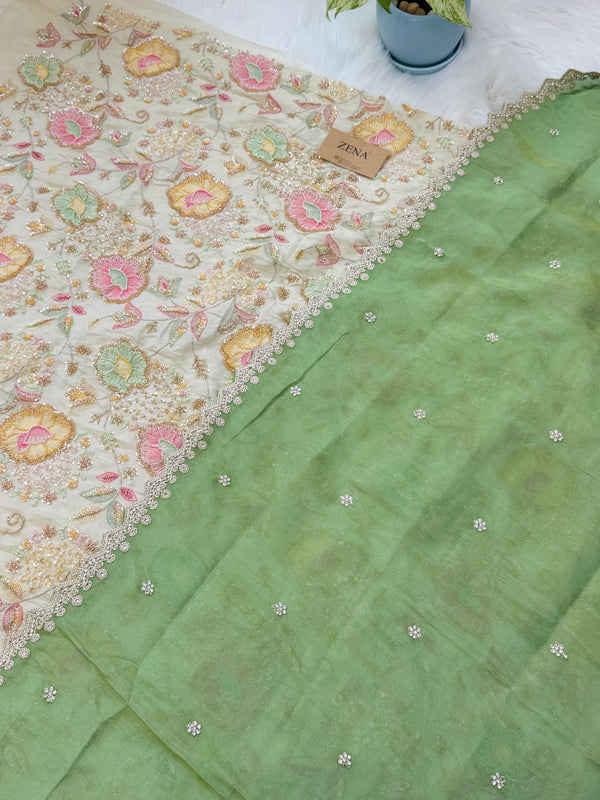 ✨ Pure Tissue Silk Handwork Unstitched Suit