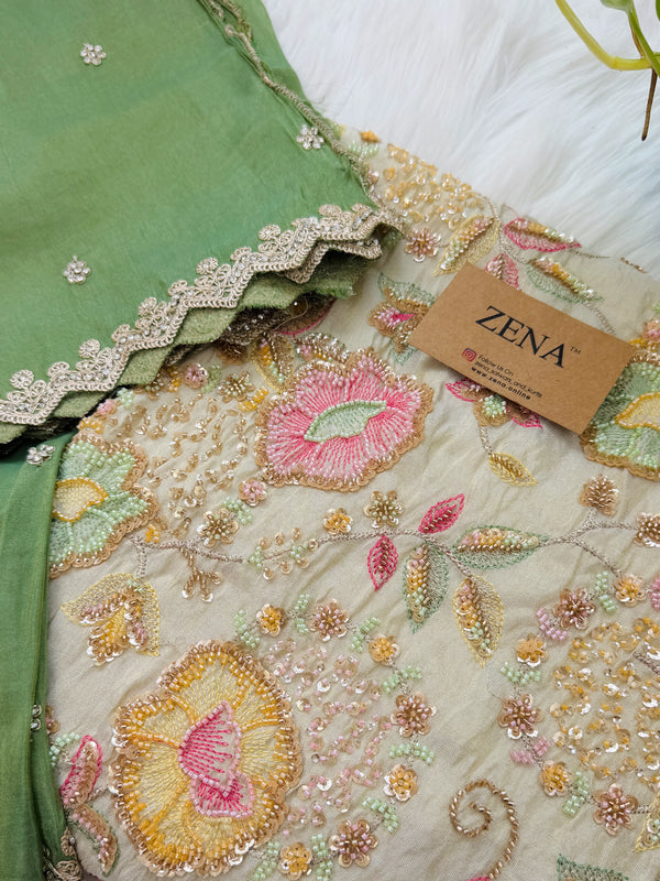 ✨ Pure Tissue Silk Handwork Unstitched Suit
