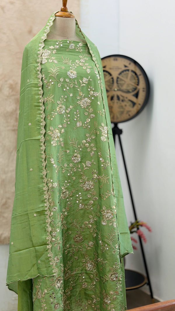✨ Pure Tissue Silk Handwork Unstitched Suit