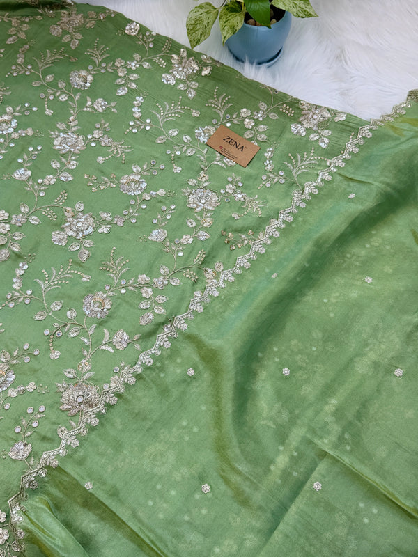 ✨ Pure Tissue Silk Handwork Unstitched Suit