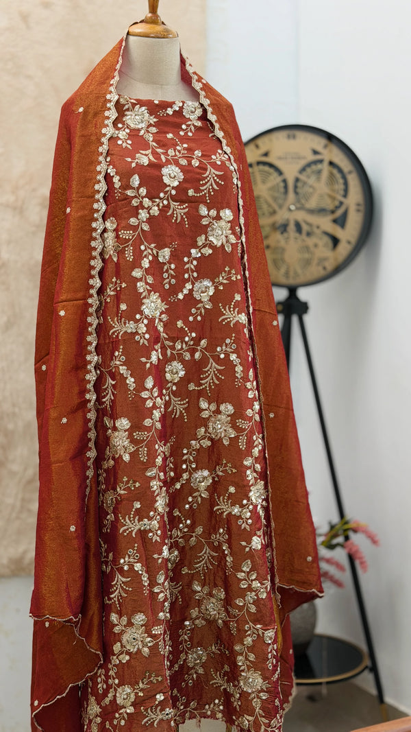✨ Pure Tissue Silk Handwork Unstitched Suit