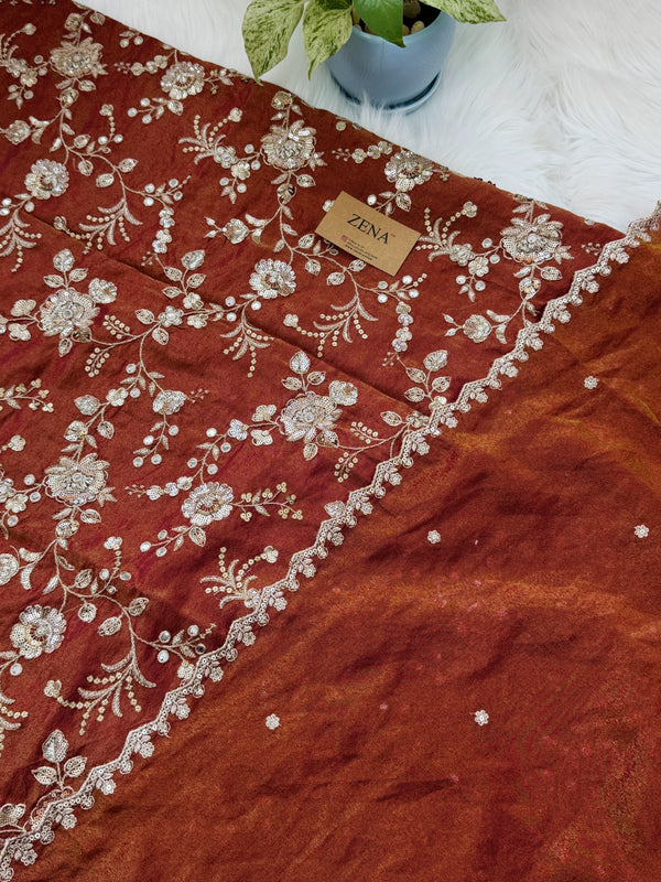 ✨ Pure Tissue Silk Handwork Unstitched Suit