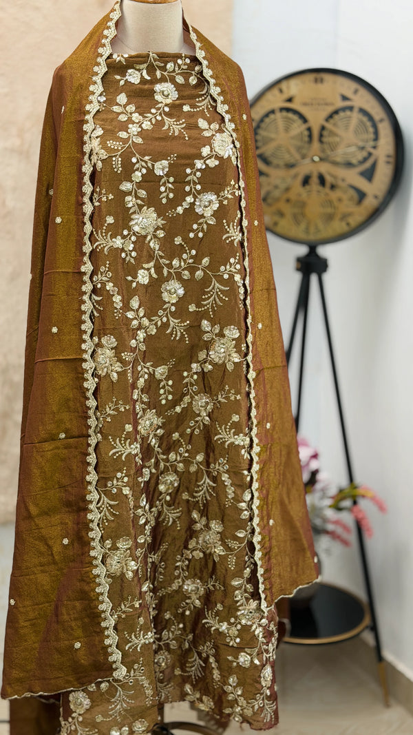 ✨ Pure Tissue Silk Handwork Unstitched Suit