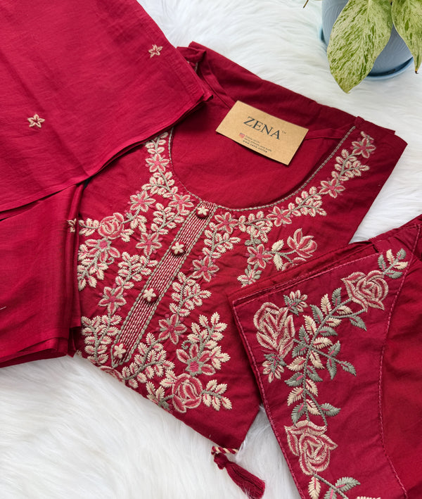 ✨ Pure Cotton Embroidery Work Kurti Set ✨