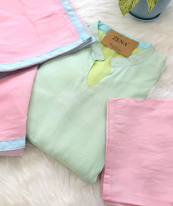 Pastel Serenity Glass Chanderi Kurti Set