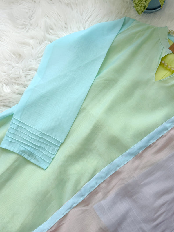 Pastel Serenity Glass Chanderi Kurti Set